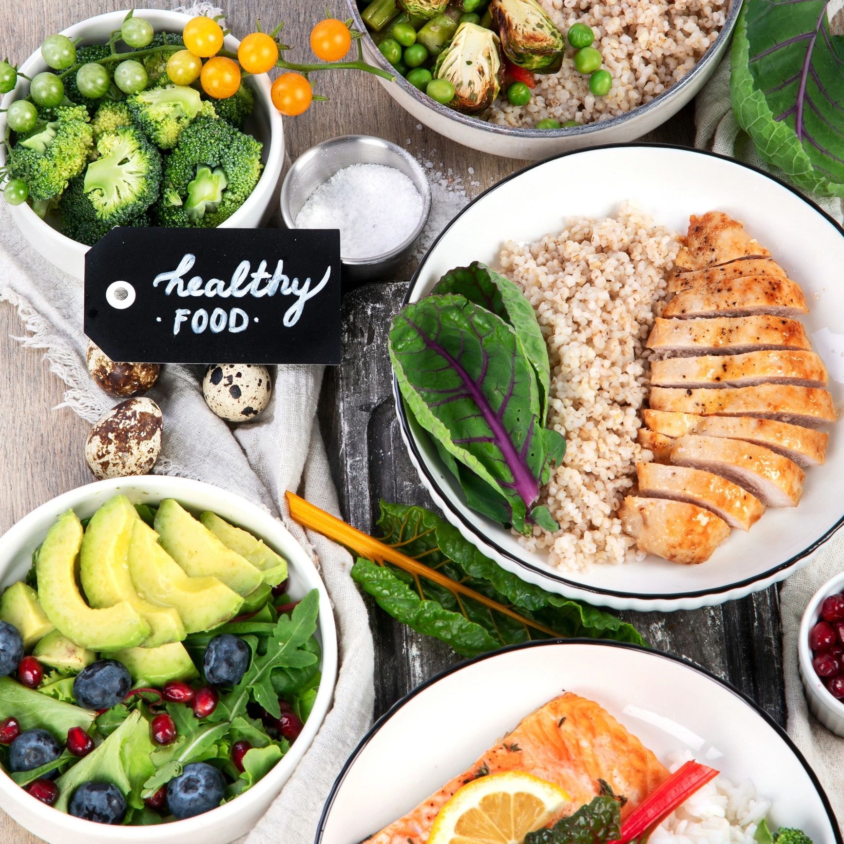 Healthy food flat lay ingredients